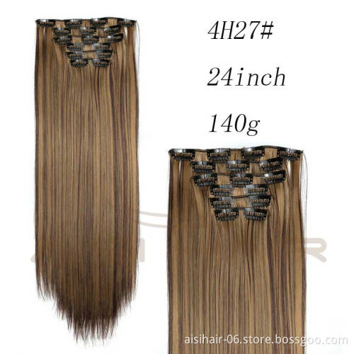 Aisi Hair 24 inch Synthetic Clip in Hair Extension 16 Clips 6pcs/Set Silky Straight Hair Extensions Hairpiece For Women